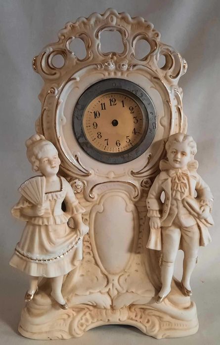Piękny Zegar Kominkowy Secesja Porcelit