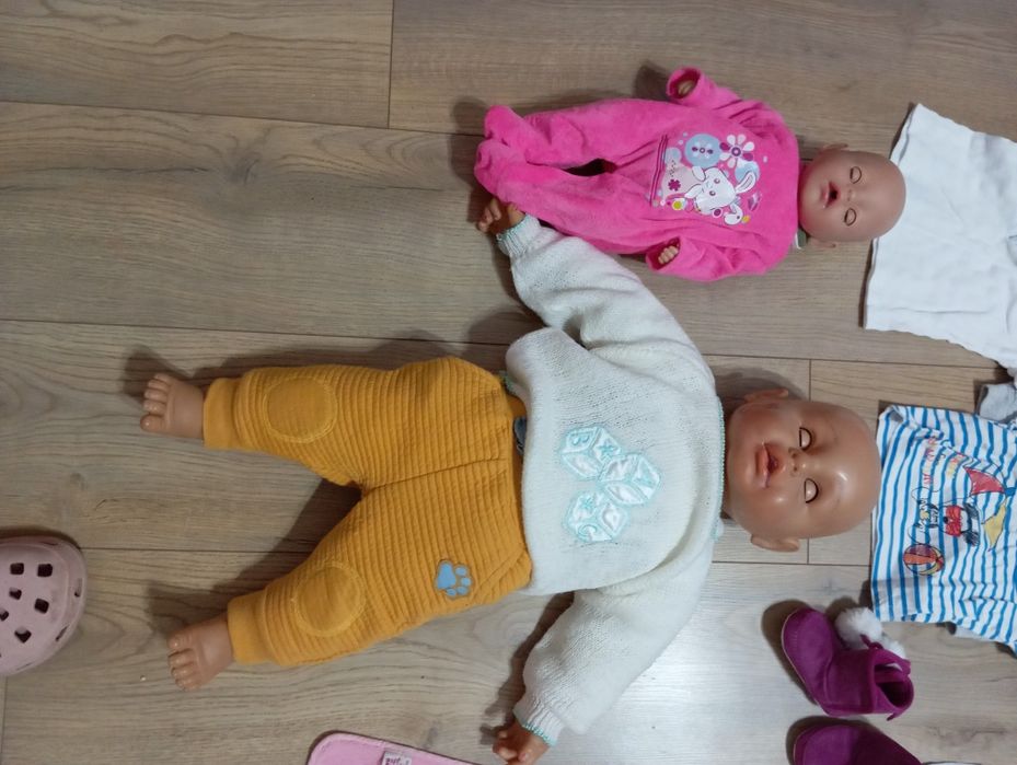 ZESTAW..Wózek dla lalki,ubranka,2 bobasy + nosidełko dla lalki.