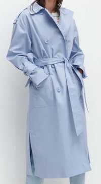 Klasyczny płaszcz typu trencz błękitny NOWY M/L
