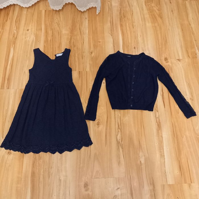 Sukienka granatowa + sweterek 140
