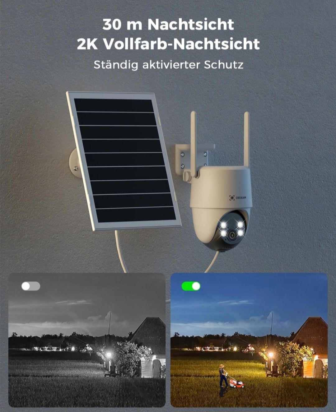 COCOCAM Kamera Zewnętrzna 4G LTE z SIM 15000mAh Solar 2K PTZ Nocna Wiz