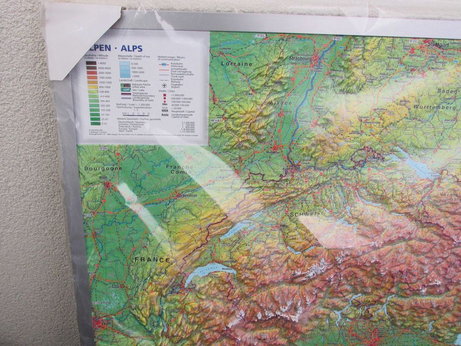 3D Mapa de relevo dos Alpes 1:200.000 com moldura de alumínio