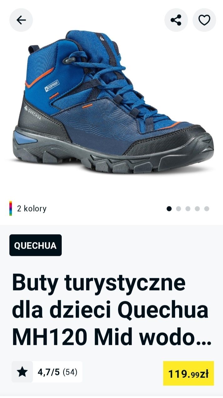 Buty trekkingowe wysokie chłopięce Quechua r. 37