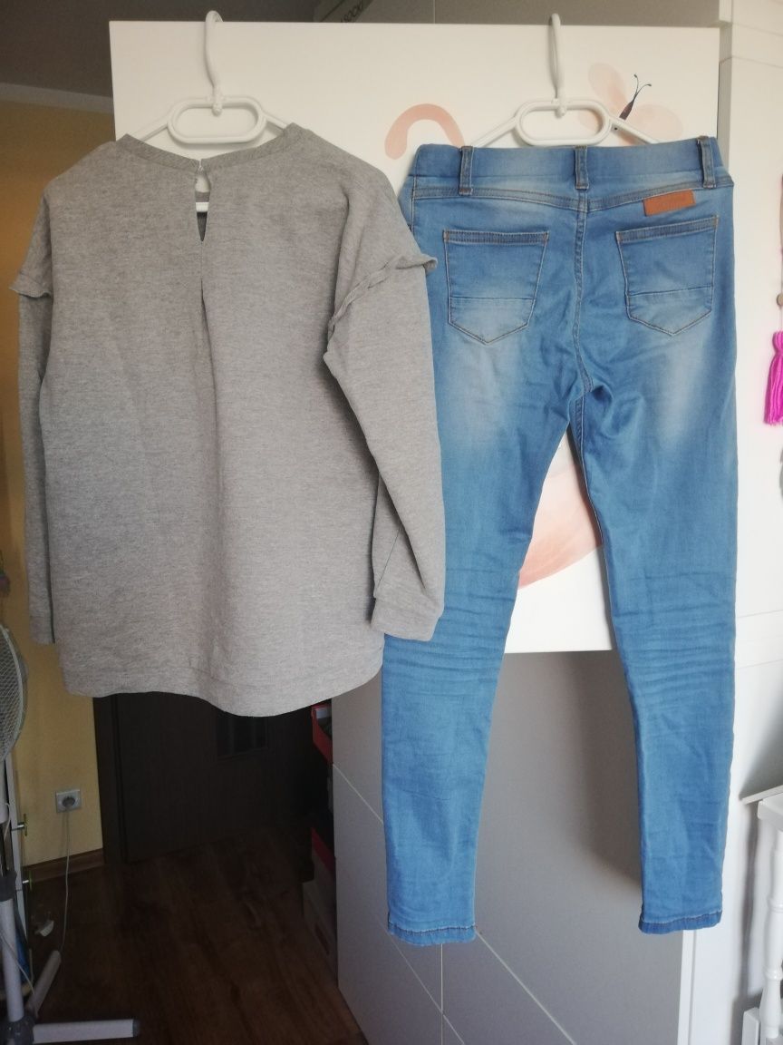 Mayoral piękny zestaw dziewczęcy bluzka legginsy jeansowe r. 134