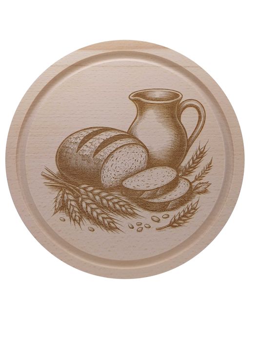 Deska do krojenia bukowa okrągła 25cm grawerowana chleb i mleko