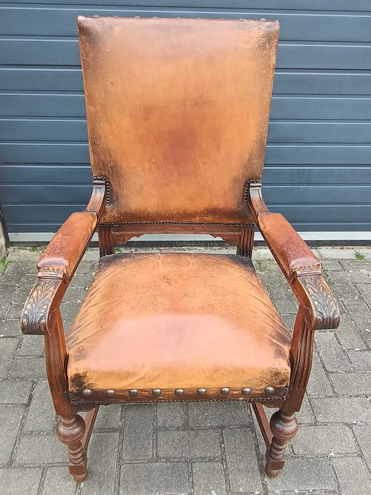 Krzesło barokowe antyczne skórzane