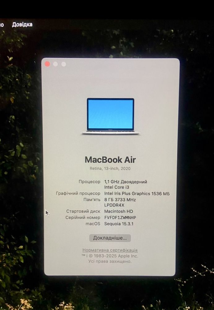 MacBook Air 2020 Intel Core i3