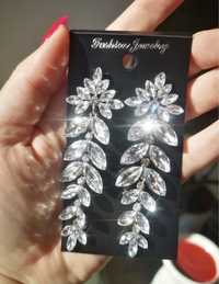Nowe kolczyki długie kwiaty srebrne listki ślub panna młoda