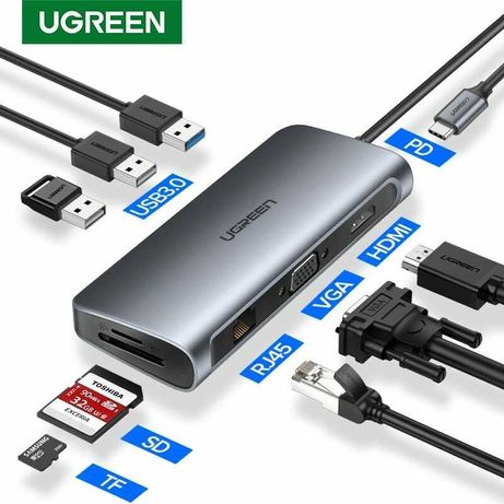 Хаб для MacBook Ugreen Type-C 9-в-1 USB 3.0 4K HDMI PD 100W Гарантия!