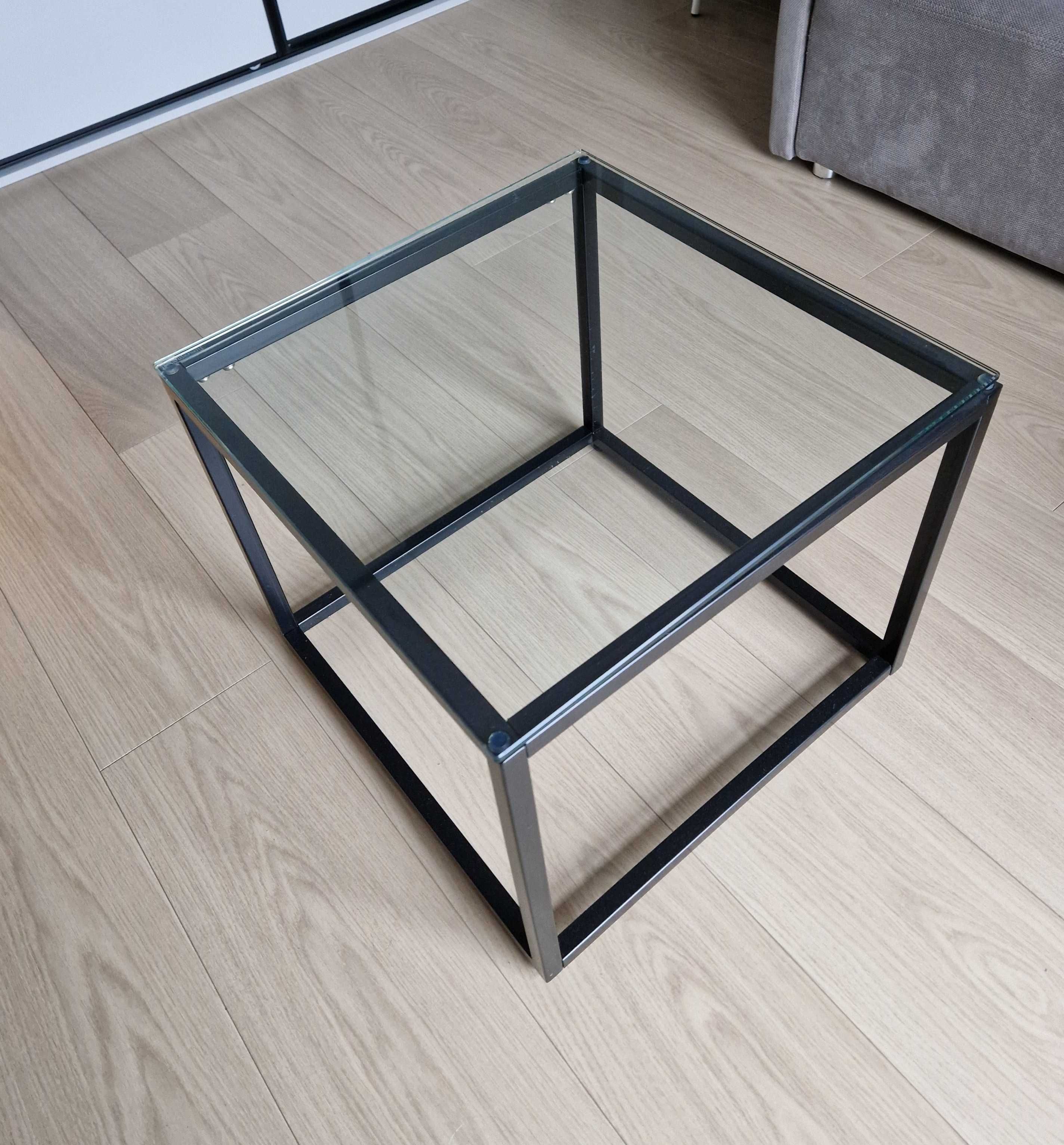 Stolik metalowy szklany czarny 50 x 50