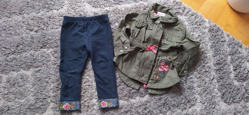 Zestaw parka khaki oraz elastyczne legginsy jeansowe 86