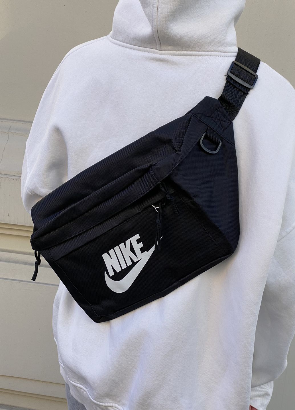 Бананка велика Nike Tech Hip Pack поясна сумка найк чорна біле лого