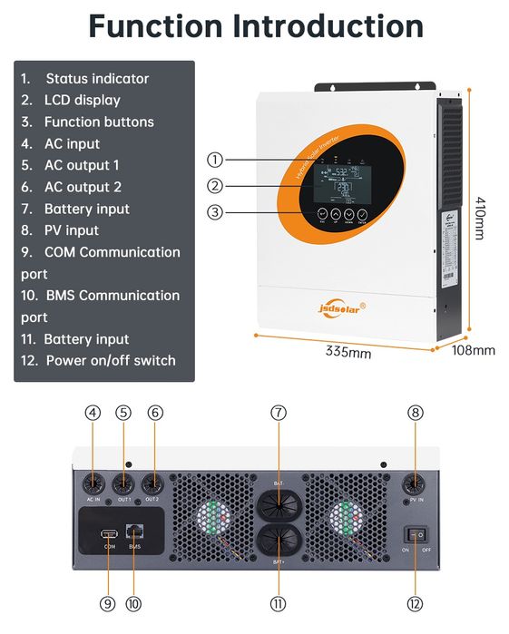 Гібридний інвертор Jsdsolar 48v 6500w AC 9000W PV, 120a