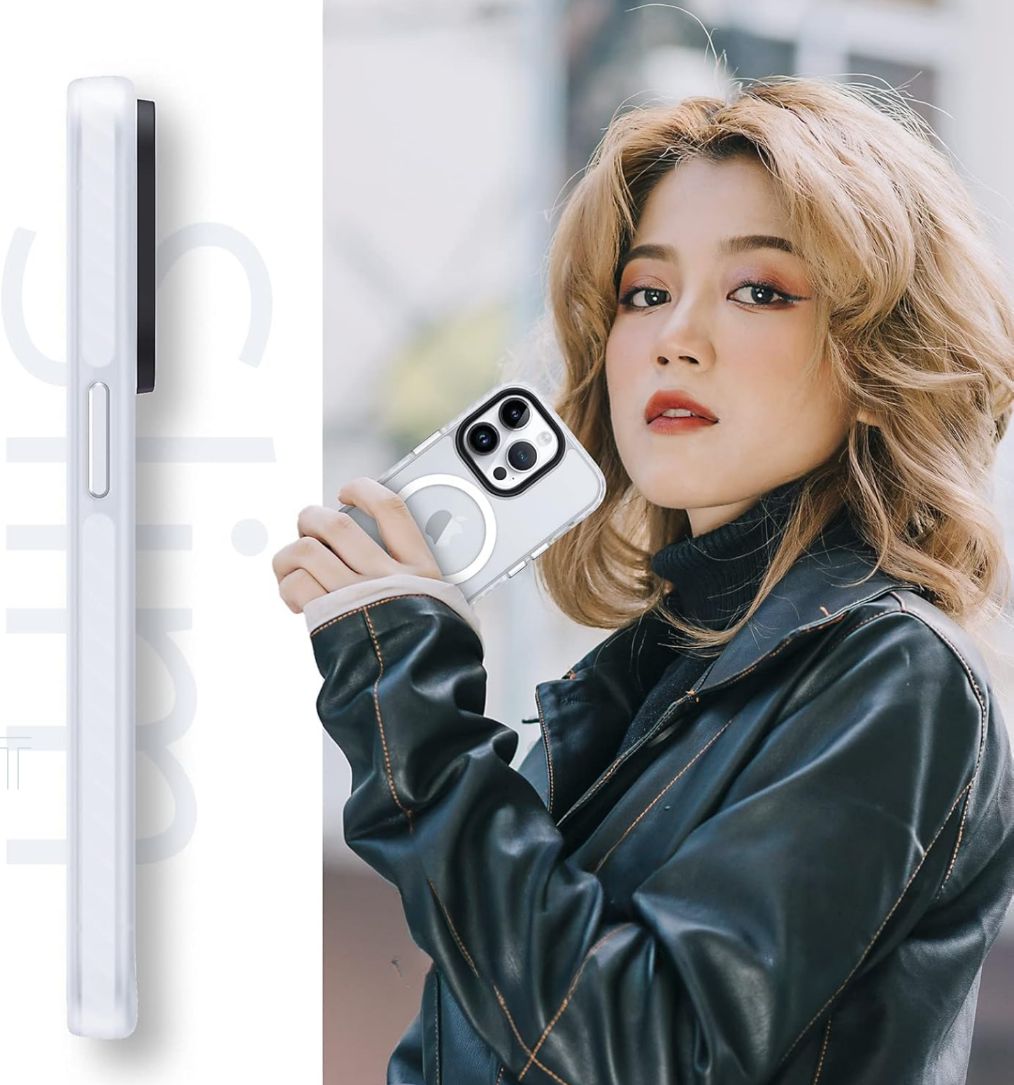 Etui Iphone 14 Pro Max Półprzeźroczyste Biały Case Plecki Magsafe