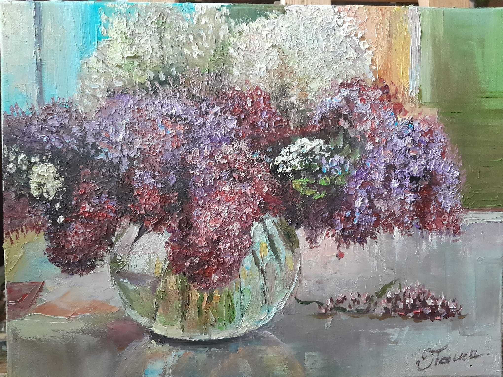 Obraz olejny ręcznie malowany 30x40 cm "Wazon bzu"