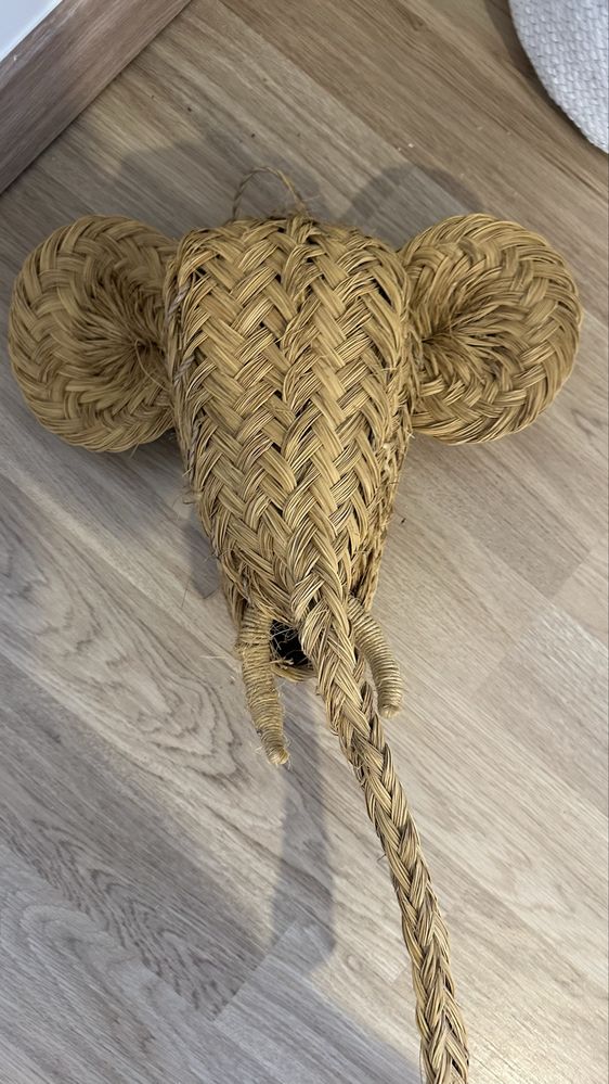 Elefante de Parede em Fibra Vegetal (palha) para quarto de bebé