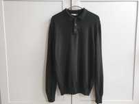 Zielony wełniany sweter Jaeger polo M wełna merino męski
