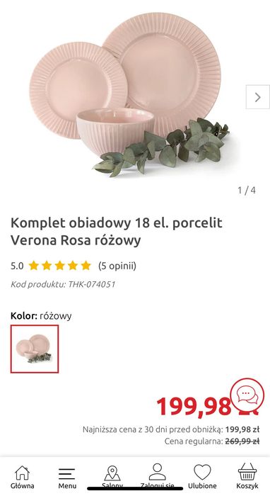 Komplet obiadowy 18 el. porcelit Verona Rosa różowy