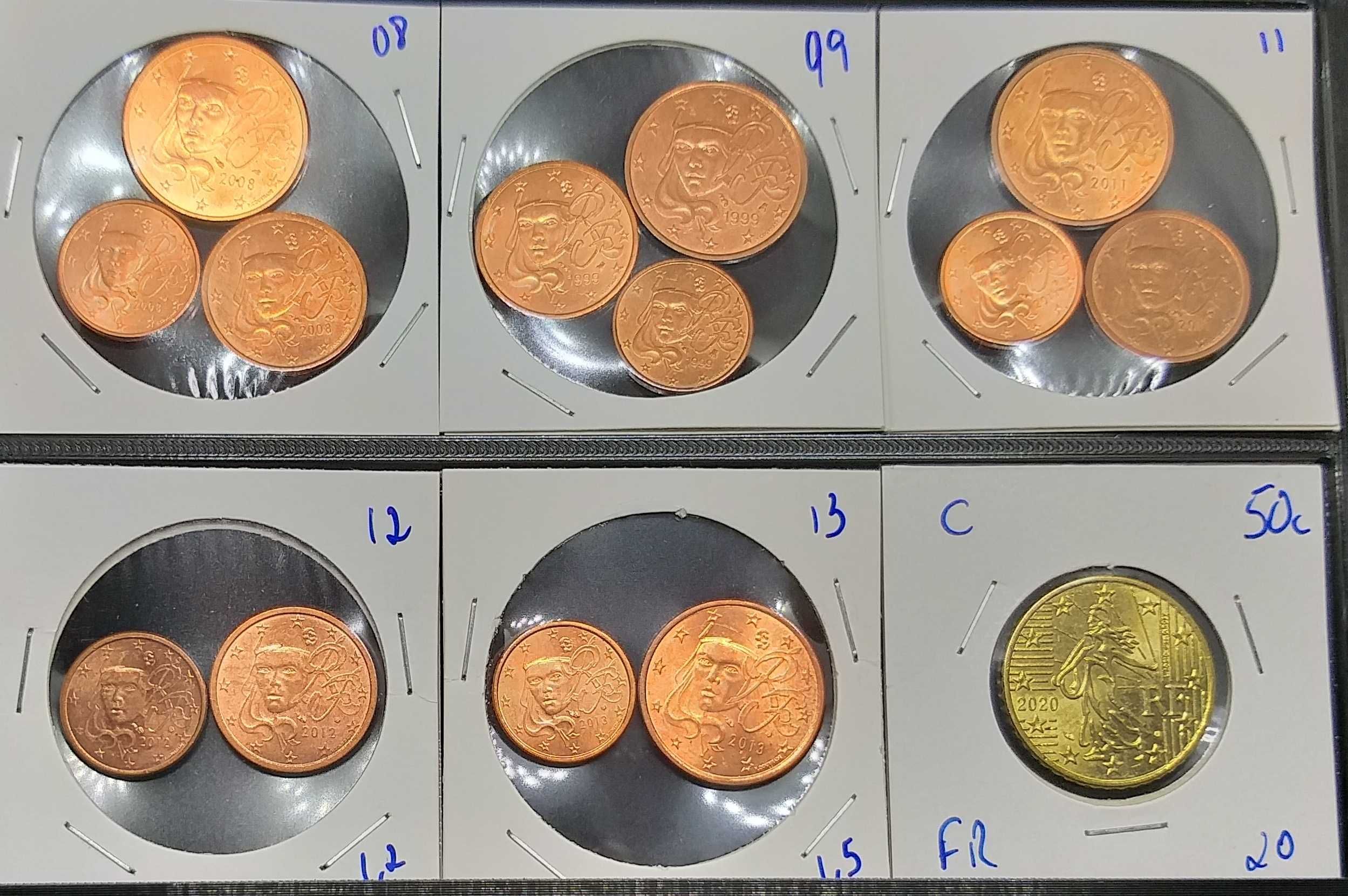 Lotes de moedas de 1,2e5 cêntimos de vários países
