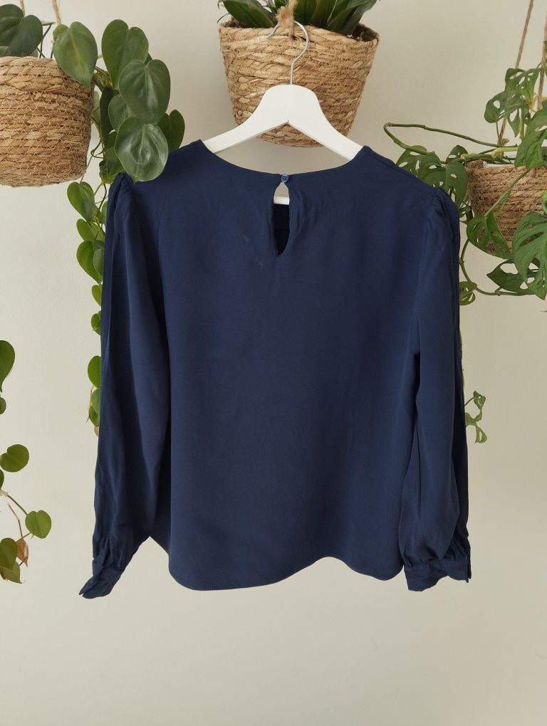 Granatowa, elegancka bluzka z grubej wiskozy, koszulowa, premium r.XL