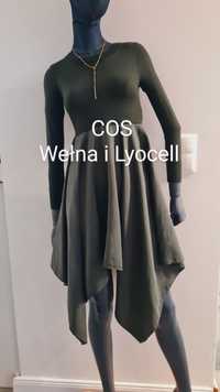Sukienka COS 100% Wełna Wool i Lyocell. Rozmiar XS. Butelkowa zieleń