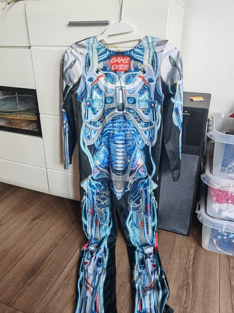 strój przebranie kostium szkielet robota fluo 9-10 lat