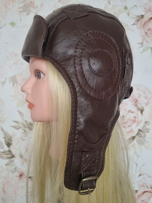 Skórzana czapka pilotka 57-58