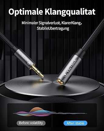 VICTECK Przedłużacz audio 5 m - nylonowy pleciony przewód jack 3,5 mm