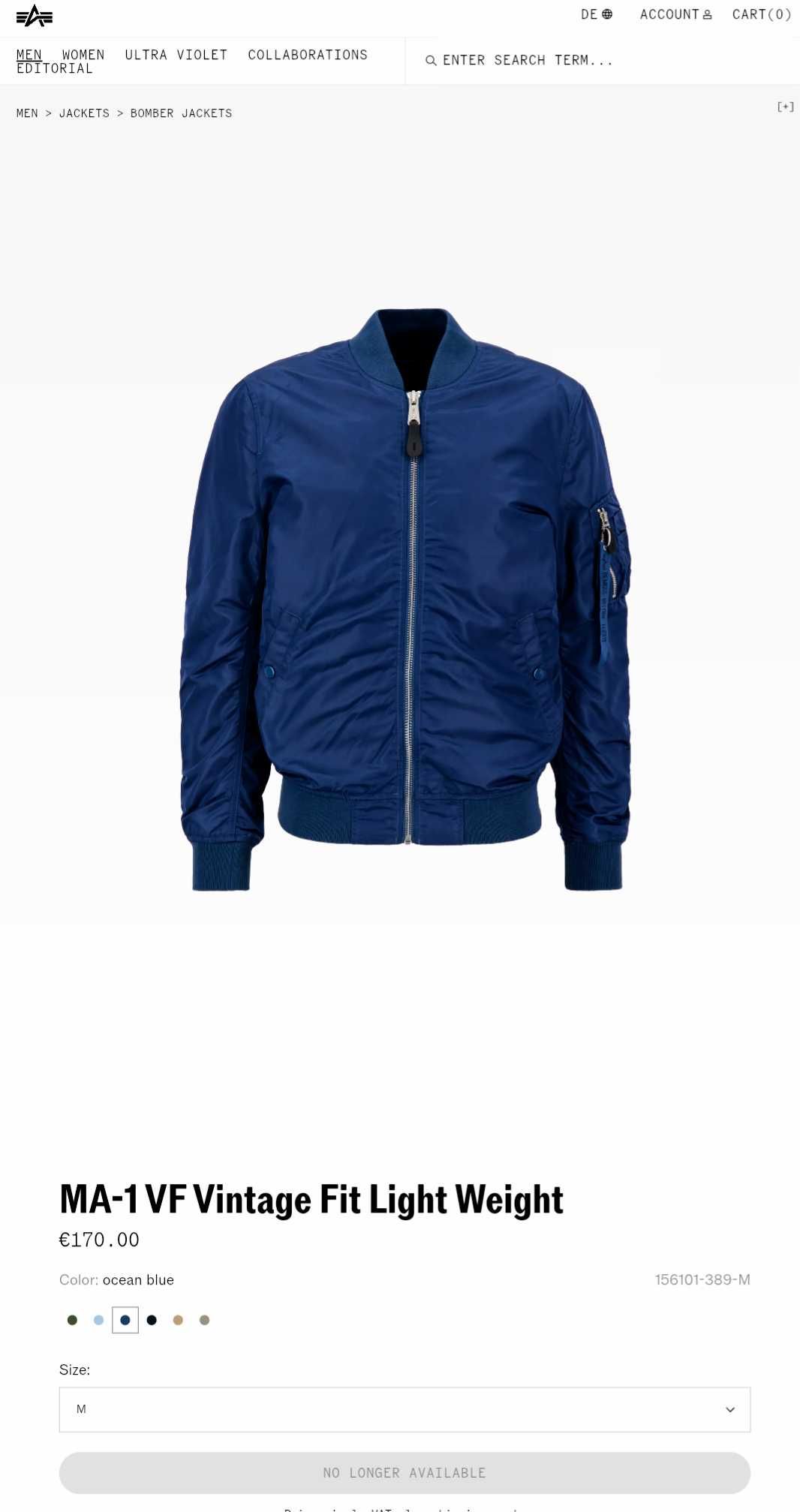 Літній бомбер Alpha Industries MA-1 VF LW США