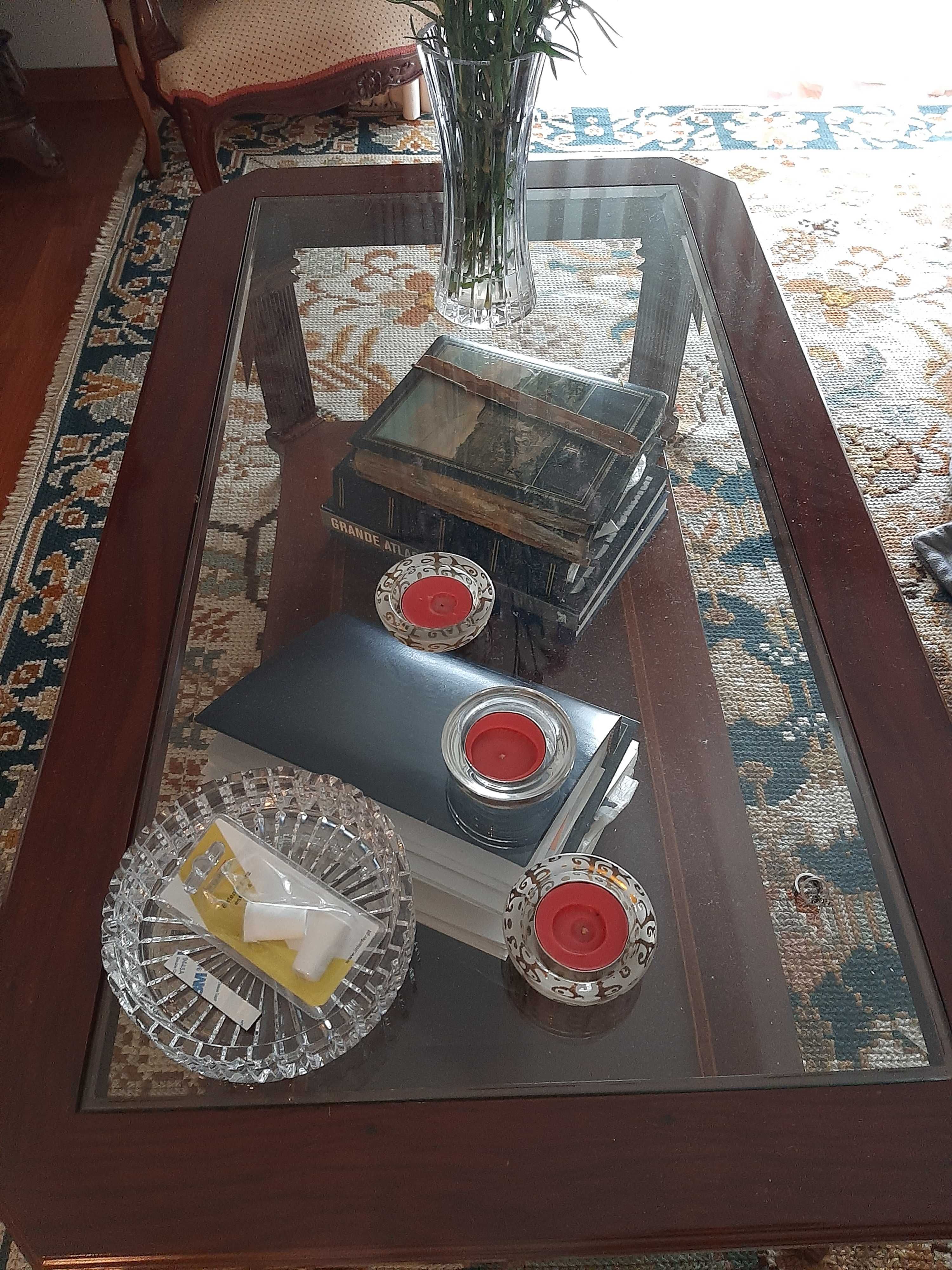 mesa rectangular em mogno de sala