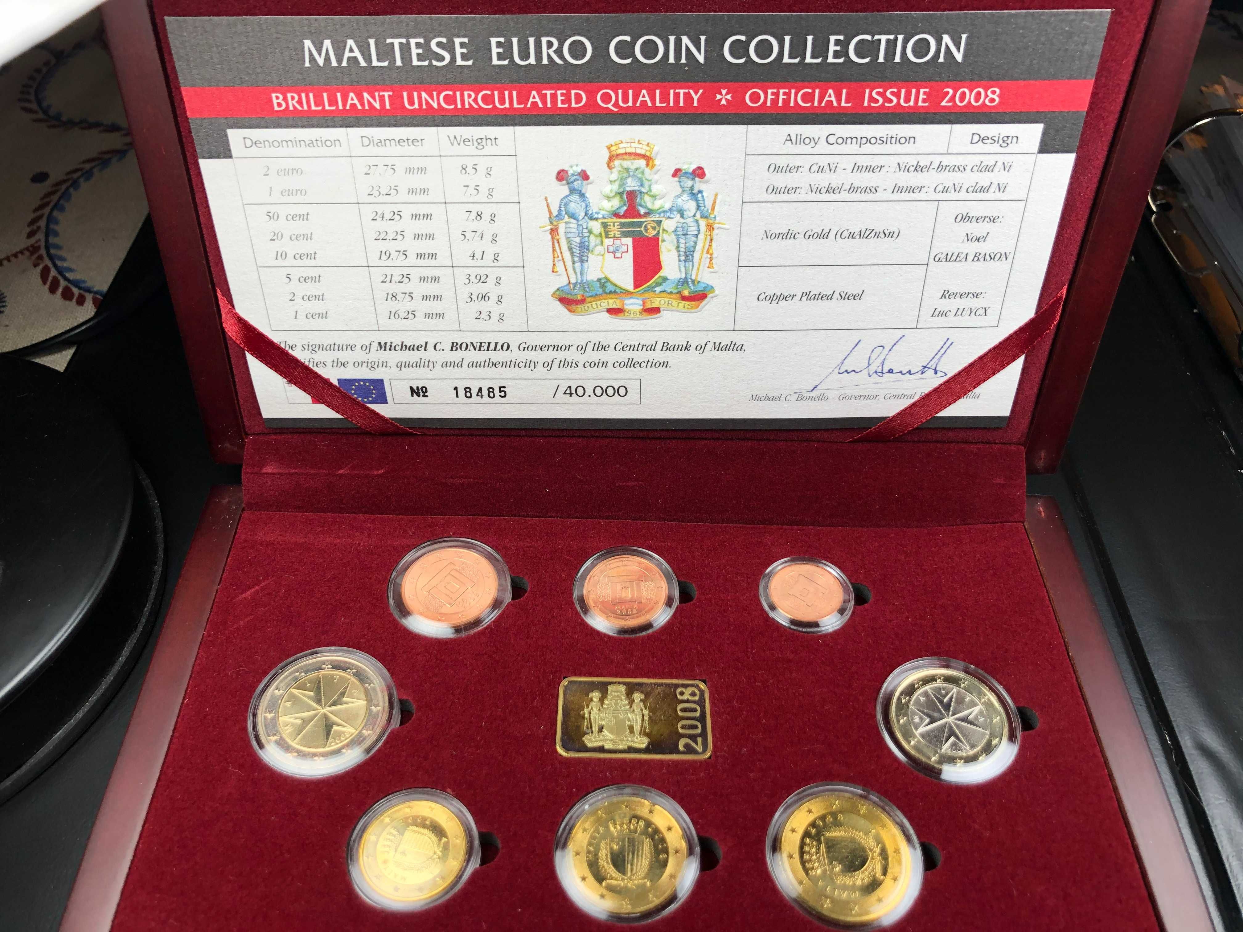 Set Anual Euros Malta 2008 BNC com Estojo Especial