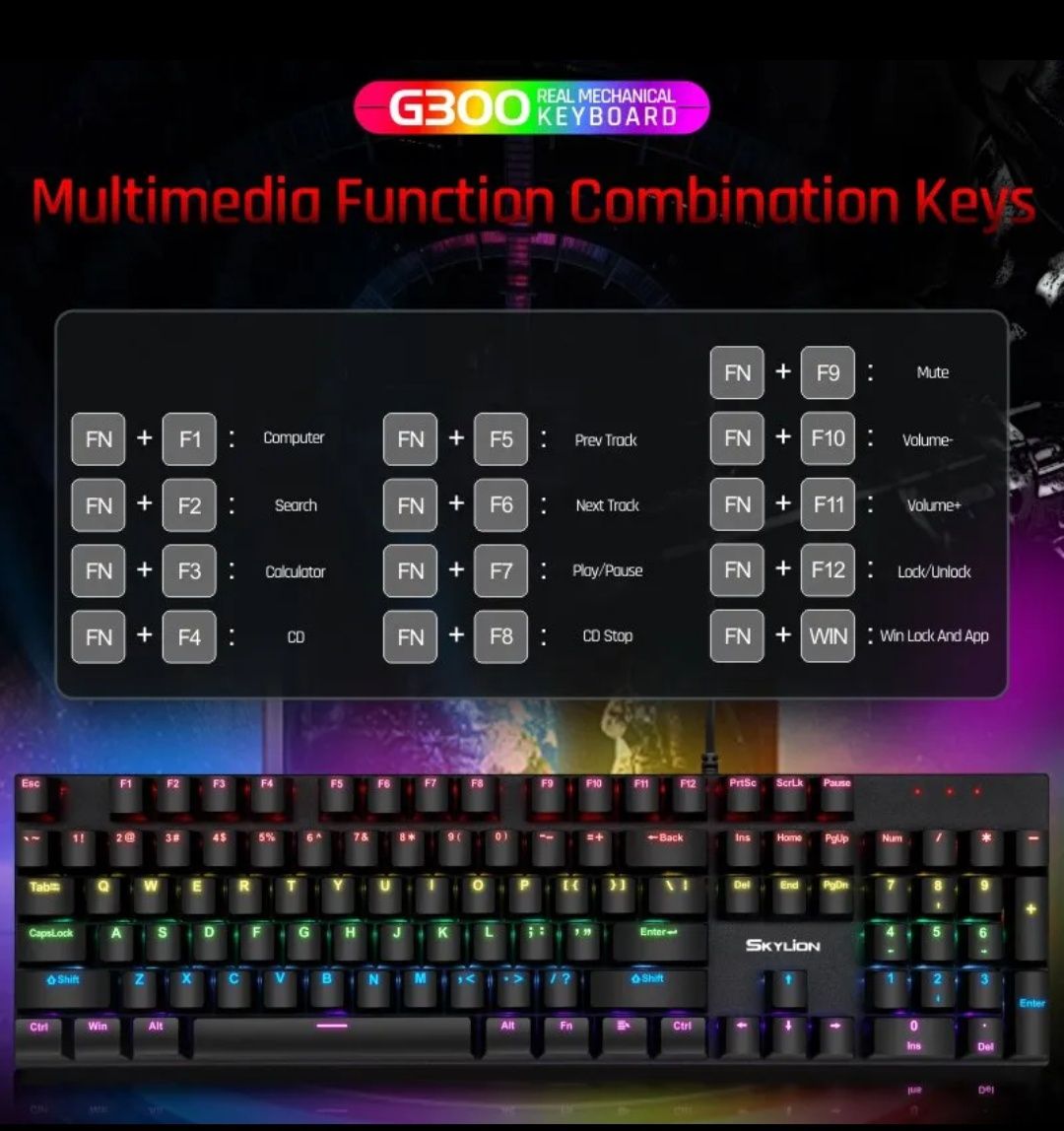 Teclado Gaming Mecânico Skylion G300 Rgb Switch Com Fio SELADO