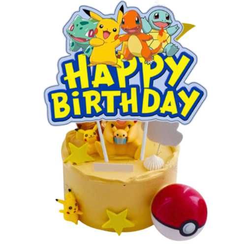 Topper na tort Pokemon Pikachu Pokeball Charmander Bulbasaur urodziny