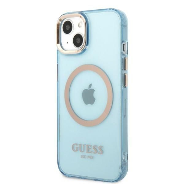 Etui Guess Gold Outline Translucent MagSafe do iPhone 13/14/15 Blue