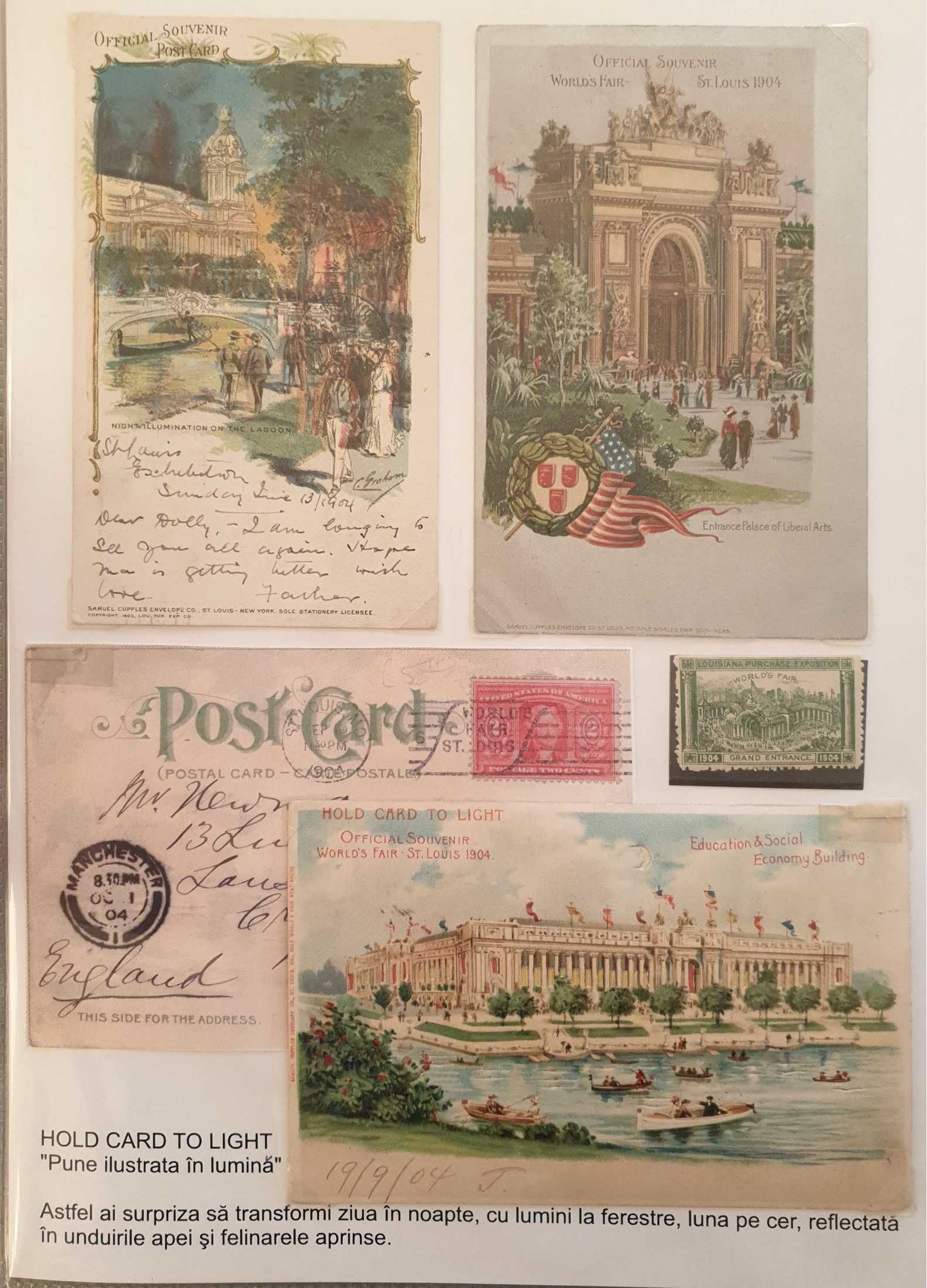 19 kart pocztowych St. Louis 1904 + znaczki