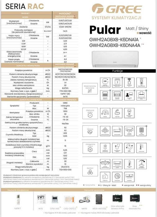Klimatyzator GREE PULAR 3,2KW ( Biały połysk / mat )