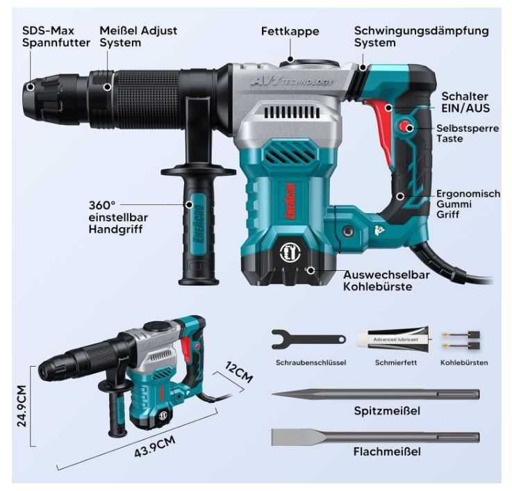 Młot wyburzeniowy SDS-Max ENEACRO 1300W + akcesoria
