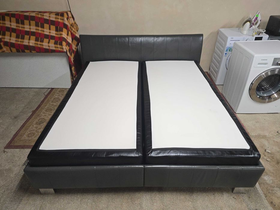 Skórzane łóżko sypialniane kontynentalne z pojemnikami, 180 x 200