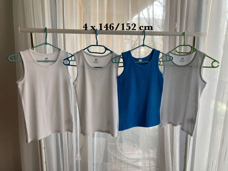4 koszulki na ramiączkach 146 - 152 3 x biała z H&M i inna błękitna