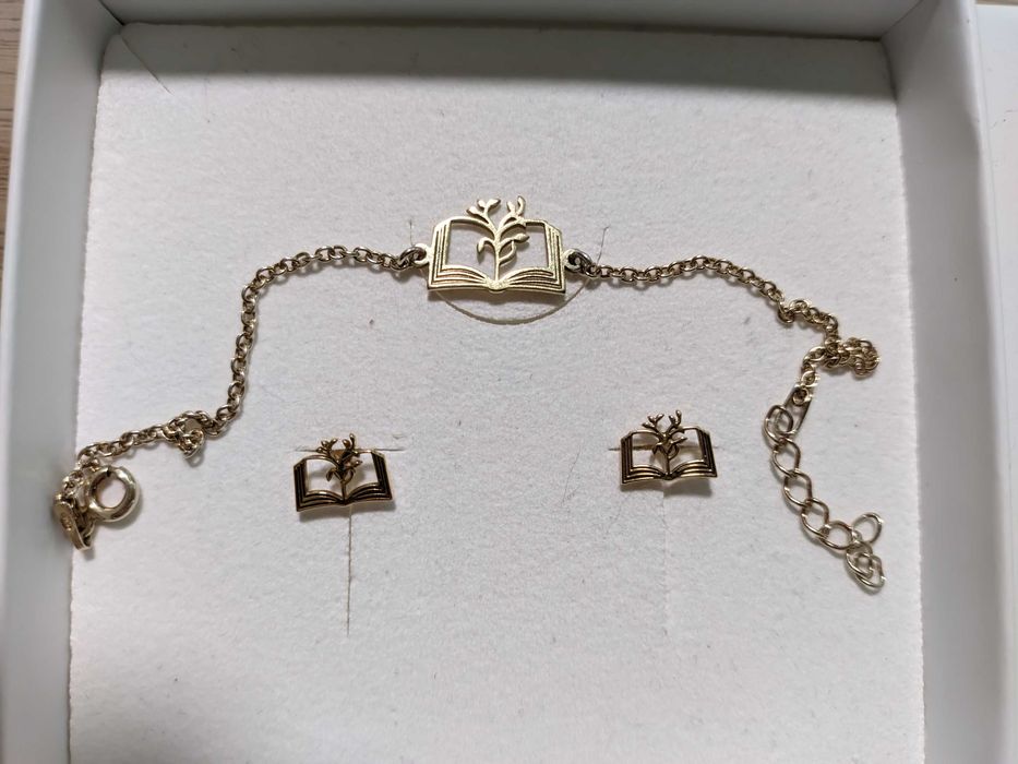 Srebrna pozłacana bransoletka i kolczyki komplet