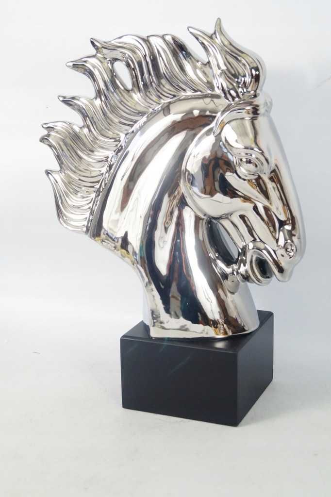 Ceramiczna figura ŁEB KONIA popiersie srebrna chromowa