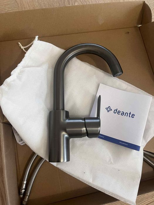 DEANTE Bateria umywalkowa stojąca ARNIKA titanium z wylewką 'u' click-