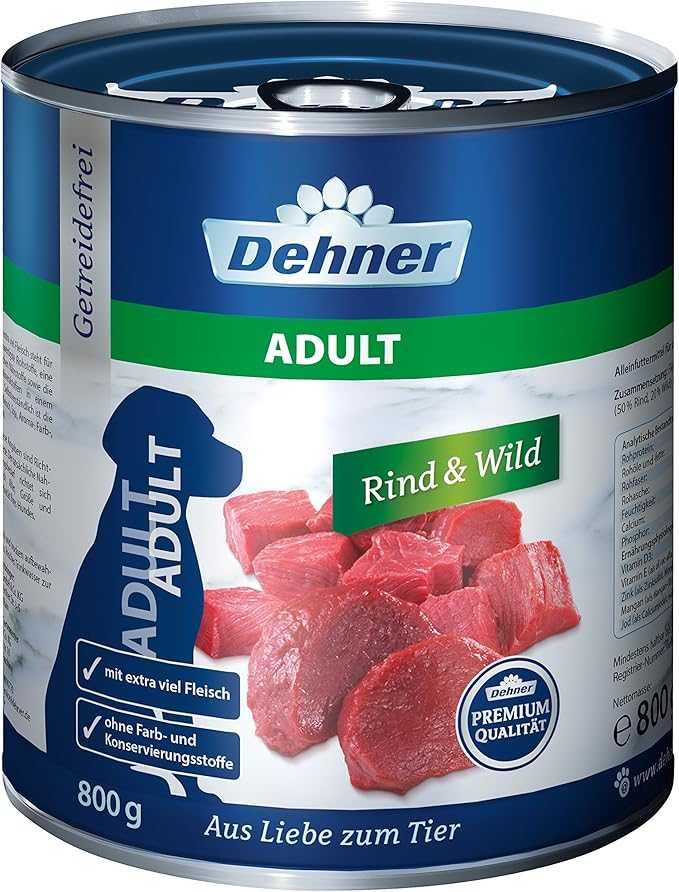 Dehner karma dla psa mokra, wołowina i dziczyzna 800g x 6 puszek