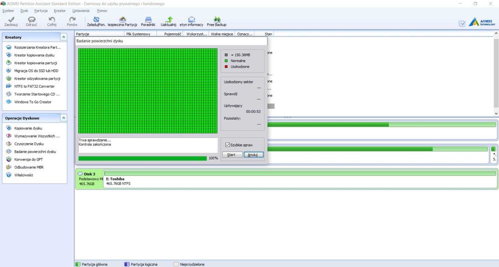 Dysk HDD TOSHIBA 500GB 2.5 SATA 7200RPM testowany