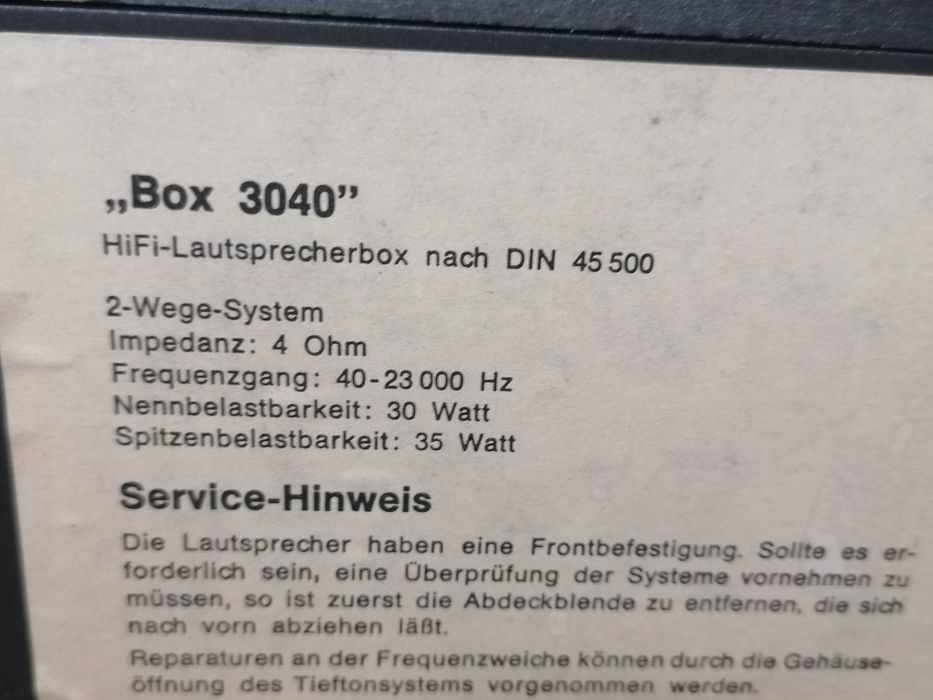 Kolumny BOX3040  HI-FI-Lautsprecherbox nach DIN 45 500 2-WEGE-SYSTEM