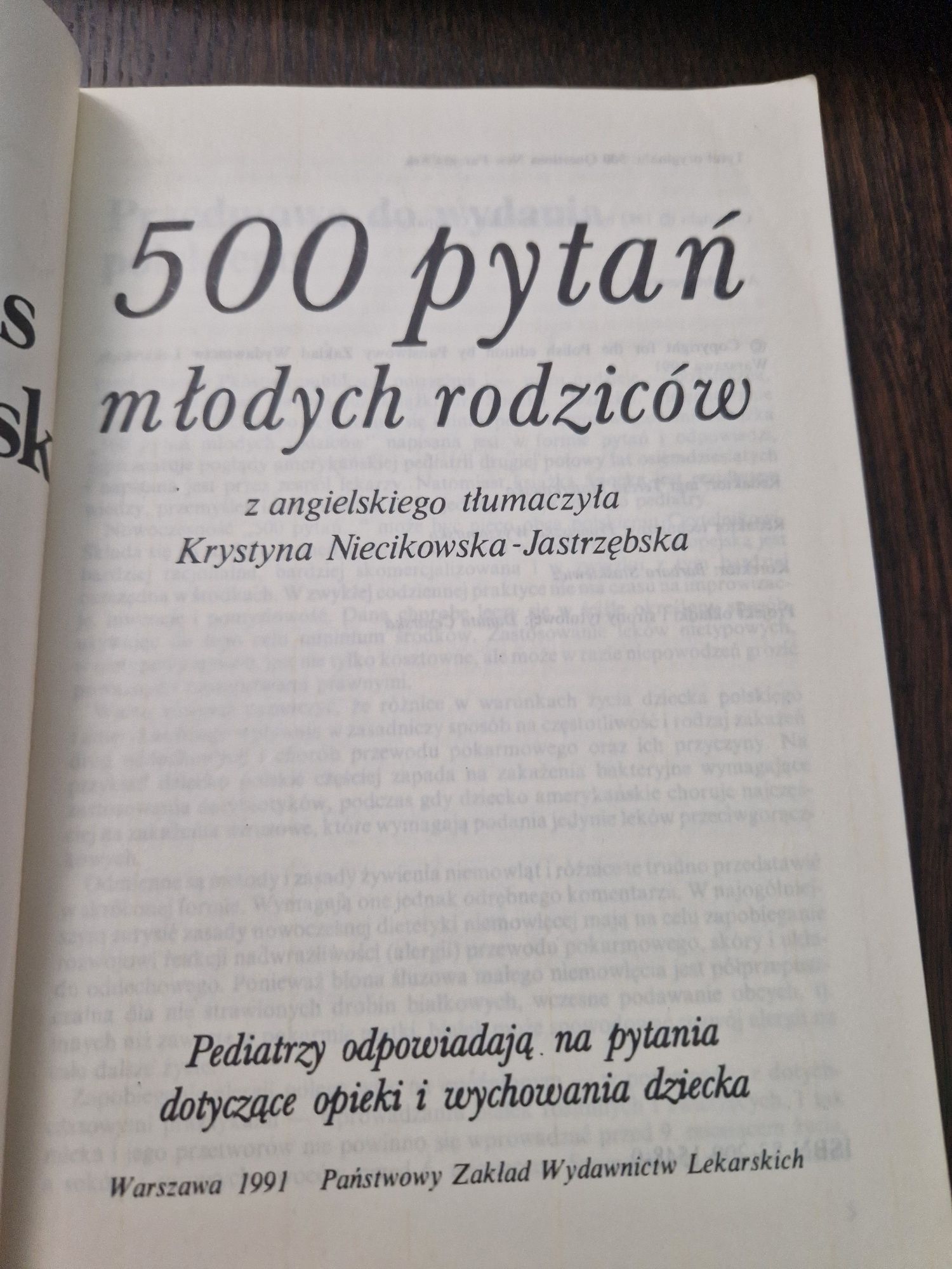 Książka 500 pytań młodych rodziców Niecikowska-Jastrzębska 1991