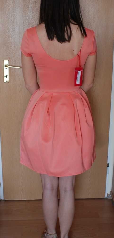 Sukienka rozkloszowana pomarańczowa Brzoskwiniowa BOOHOO bombka 34 XS