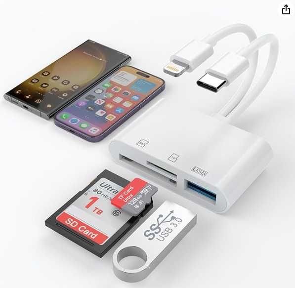 3 en 2 SD Card Reader Lightning + USB C Connector to SD TF USB
