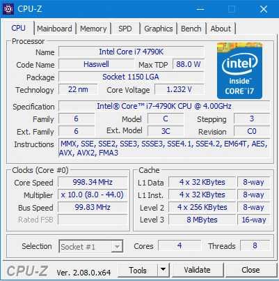 Intel Core i7-4790K 4.0GHz (Turbo 4.4GHz) Quad-Core 8-Thread LGA 1150