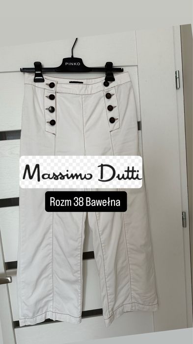 Massimo Dutti spodnie szerokie nogawki biale na guziki kuloty chinosy